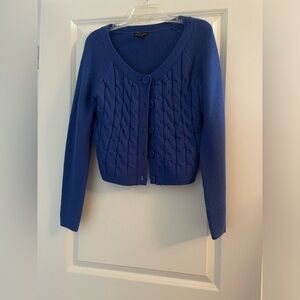 New York & Company Medium Blue Button Crop Sweater